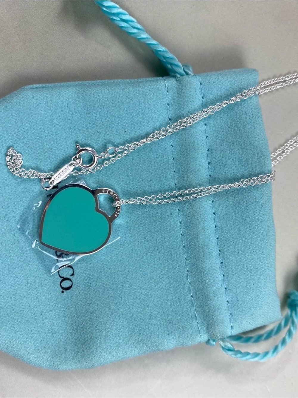 Tiffany & Co. Blue-Green Heart Pendant Necklace - Silver